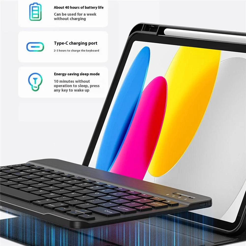 WIWU For iPad 10.2 (2021) Skin-Touch Leather Tablet Stand Case + Bluetooth-compatible Keyboard - Blue - 3