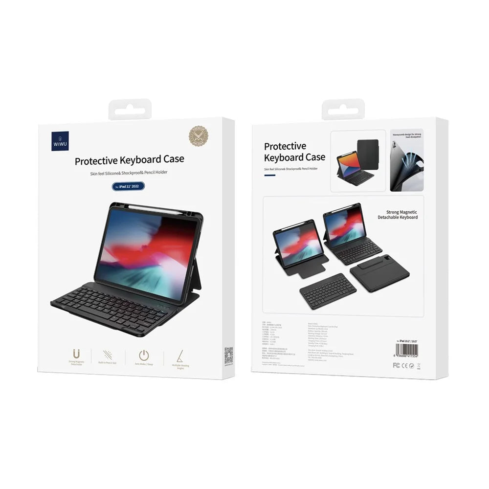 WIWU For iPad 10.2 (2021) Skin-Touch Leather Tablet Stand Case + Bluetooth-compatible Keyboard - Blue - 6