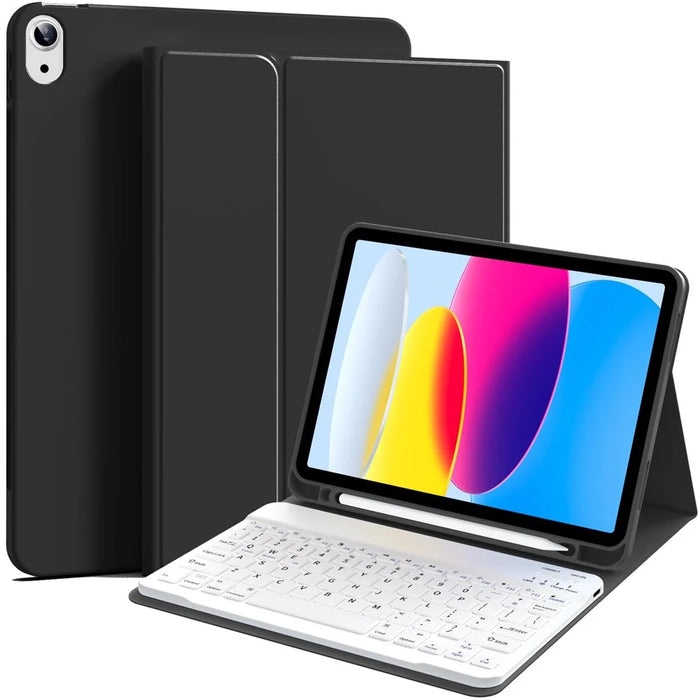 WK-1109 For iPad (2025) / 10.9 (2022) Leather Tablet Stand Cover + Magnetic Bluetooth-Compatible Keyboard - Black - 1