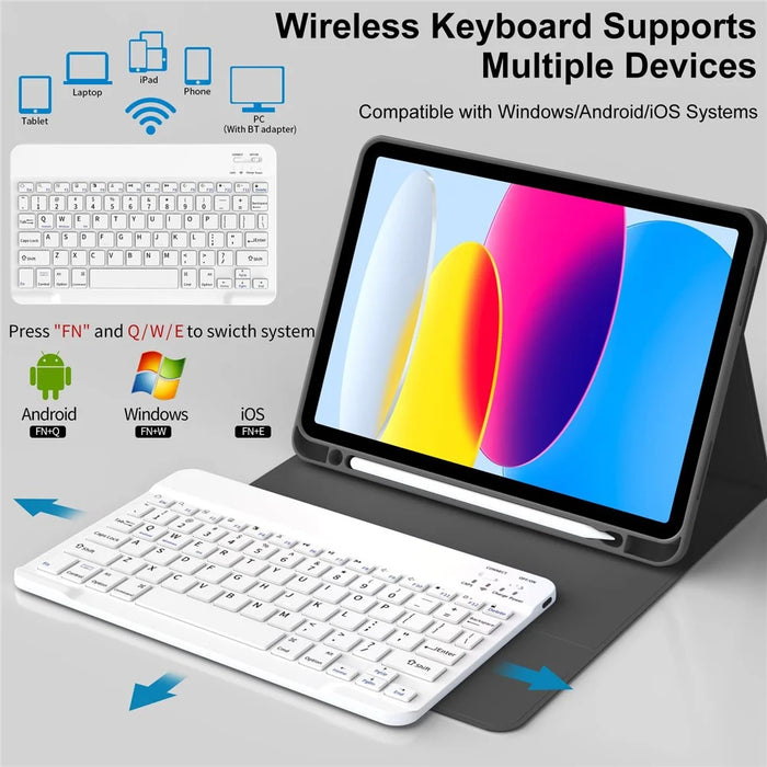 WK-1109 For iPad (2025) / 10.9 (2022) Leather Tablet Stand Cover + Magnetic Bluetooth-Compatible Keyboard - Black - 2