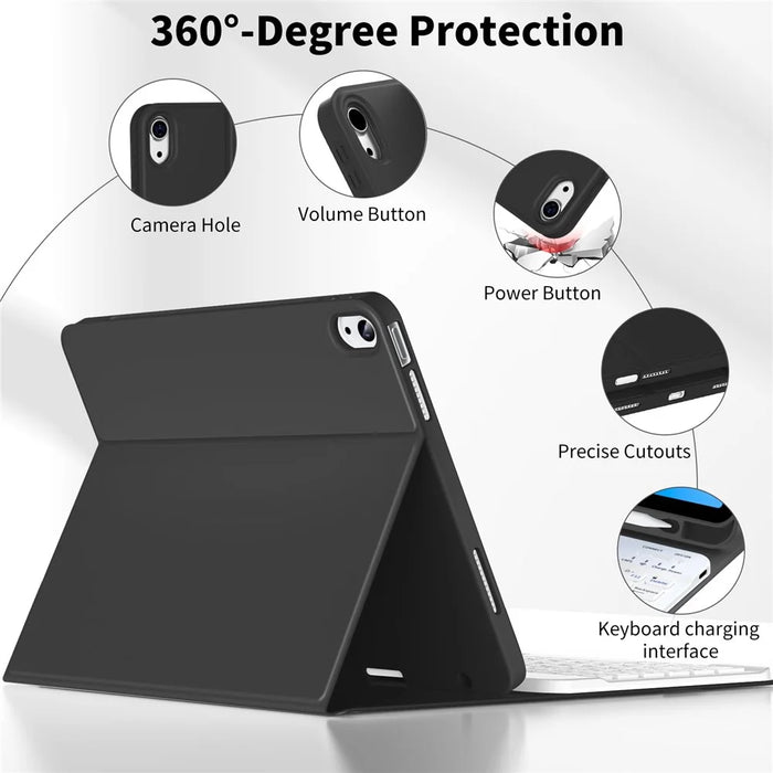WK-1109 For iPad (2025) / 10.9 (2022) Leather Tablet Stand Cover + Magnetic Bluetooth-Compatible Keyboard - Black - 6