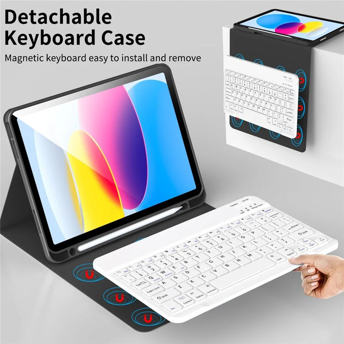 WK-1109 For iPad (2025) / 10.9 (2022) Leather Tablet Stand Cover + Magnetic Bluetooth-Compatible Keyboard - Black - 7