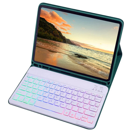 RGB-1011D For iPad Pro 11 (2024) M4 Leather Tablet Stand Cover + Three-Color Backlit Bluetooth-compatible Keyboard - Midnight Green - 1