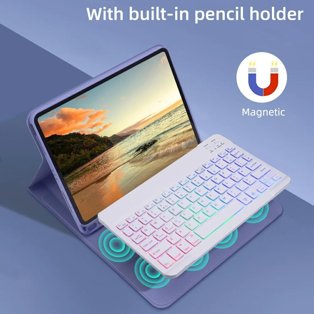 RGB-1011D For iPad Pro 11 (2024) M4 Leather Tablet Stand Cover + Three-Color Backlit Bluetooth-compatible Keyboard - Midnight Green - 4