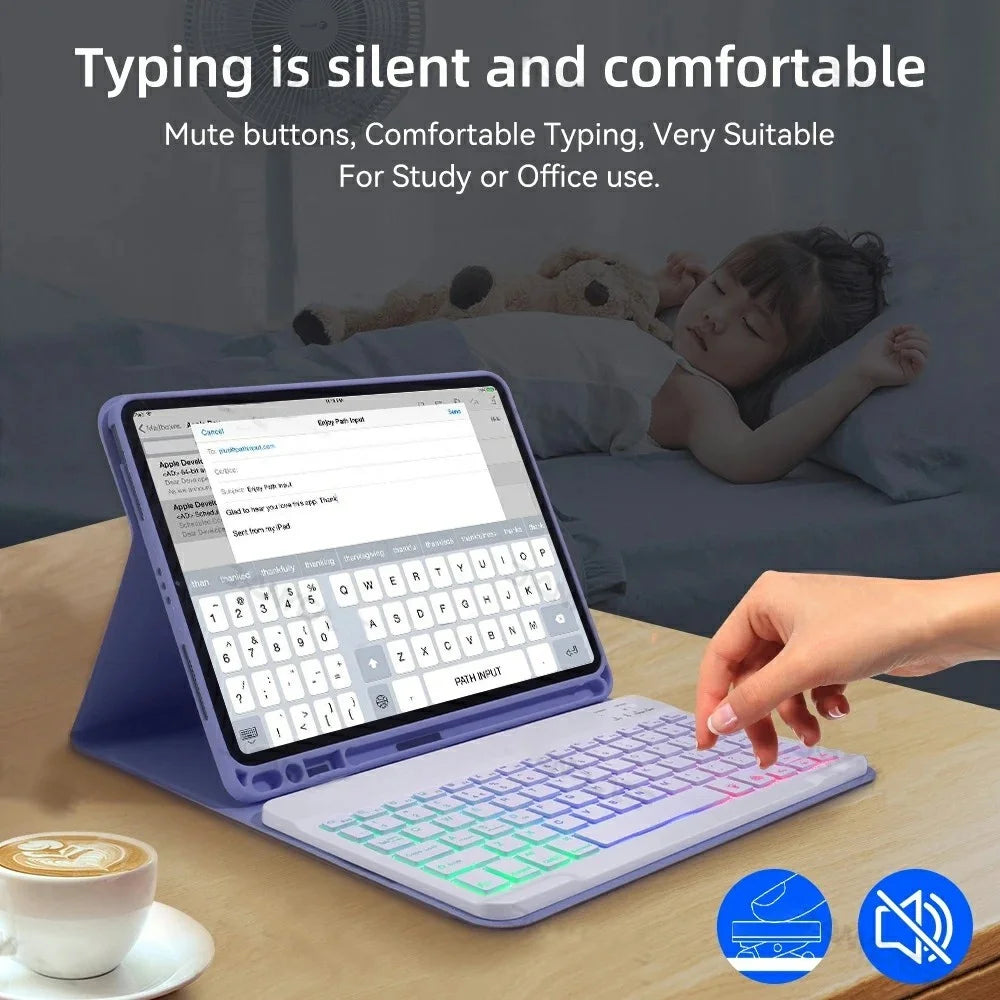 RGB-1011D For iPad Pro 11 (2024) M4 Leather Tablet Stand Cover + Three-Color Backlit Bluetooth-compatible Keyboard - Midnight Green - 7