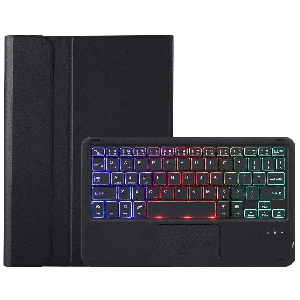 OP14-AS Backlit Touchpad Keyboard for Oppo Pad Neo / Pad Air 2 / OnePlus Pad Go Keyboard with Leather Case - Black - 1