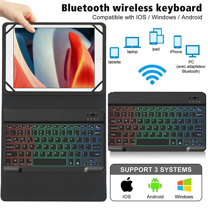 TY3316 9-11 inch Tablet Universal Backlit Bluetooth-compatible Keyboard Leather Stand Case - 3