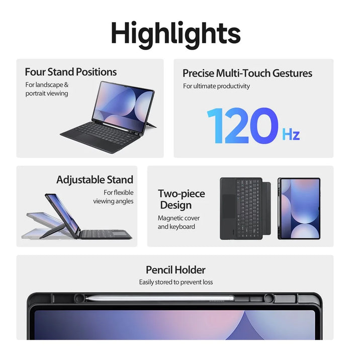 DUX DUCIS For Samsung Galaxy Tab S9 Ultra / Galaxy Tab S8 Ultra / Galaxy Tab S10 Ultra English Bluetooth-compatible Keyboard  DK Series Tablet Leather Case with Backlight - Black - 4
