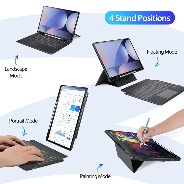 DUX DUCIS For Samsung Galaxy Tab S9 Ultra / Galaxy Tab S8 Ultra / Galaxy Tab S10 Ultra English Bluetooth-compatible Keyboard  DK Series Tablet Leather Case with Backlight - Black - 7