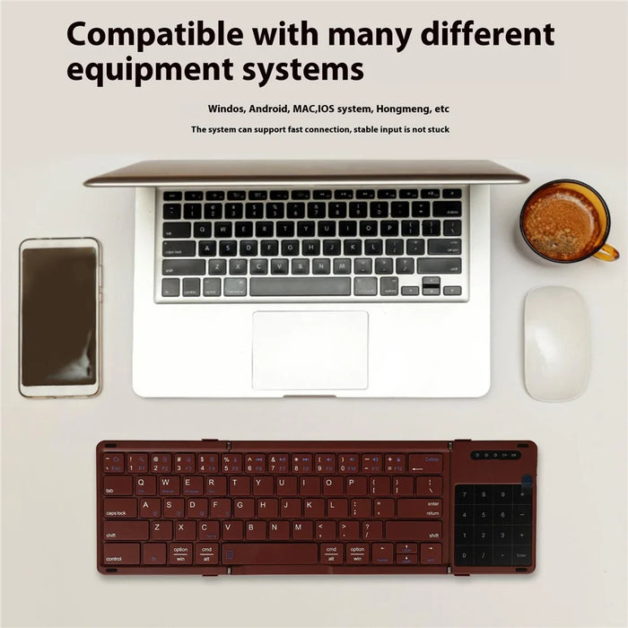 B077T Portable Foldable Wireless Bluetooth-compatible Keyboard with Touchpad Numeric Function - Wine Red - 6