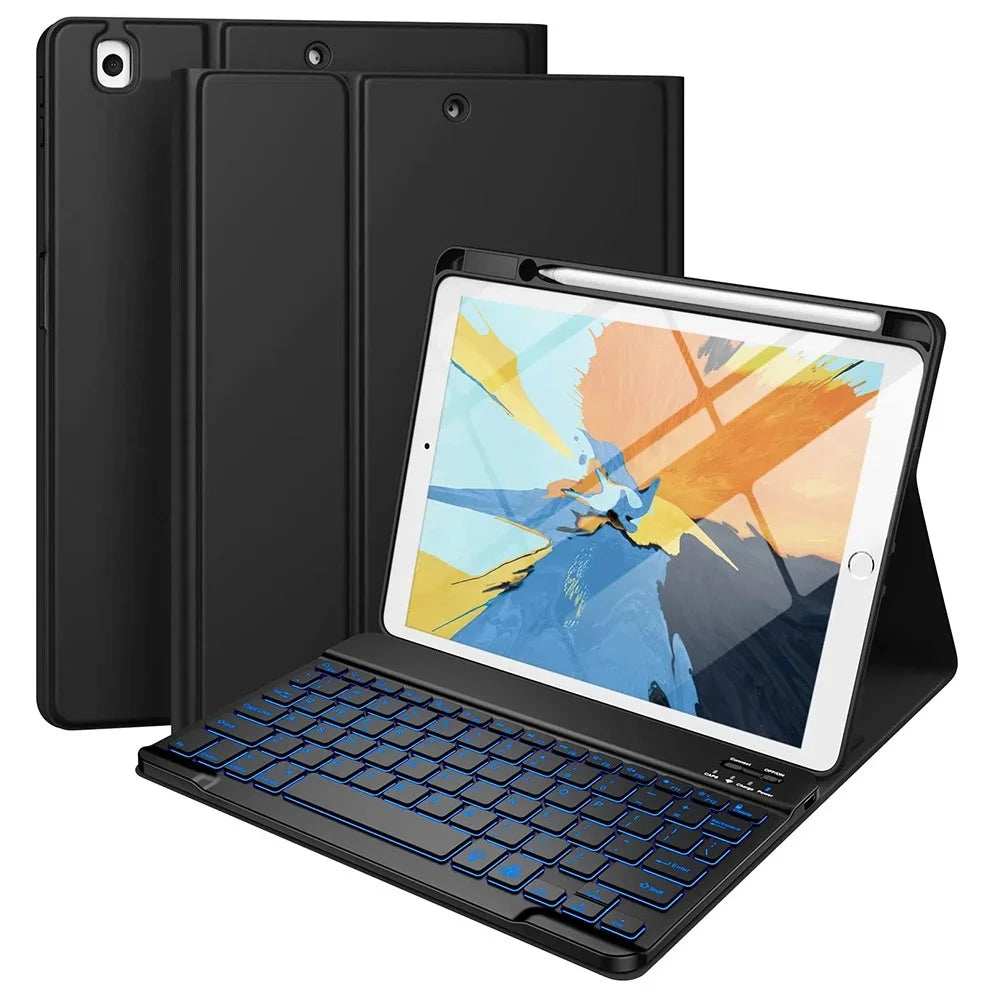 CS-1029 Keyboard Case for iPad 10.2 (2021) / (2020) / (2019) / Air 10.5 inch (2019) Colorful Backlit Keyboard Protective Cover - Black - 1