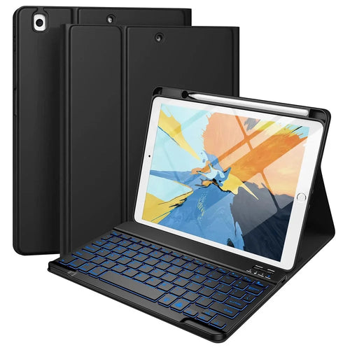 CS-1029 Keyboard Case for iPad 10.2 (2021) / (2020) / (2019) / Air 10.5 inch (2019) Colorful Backlit Keyboard Protective Cover - Black - 1