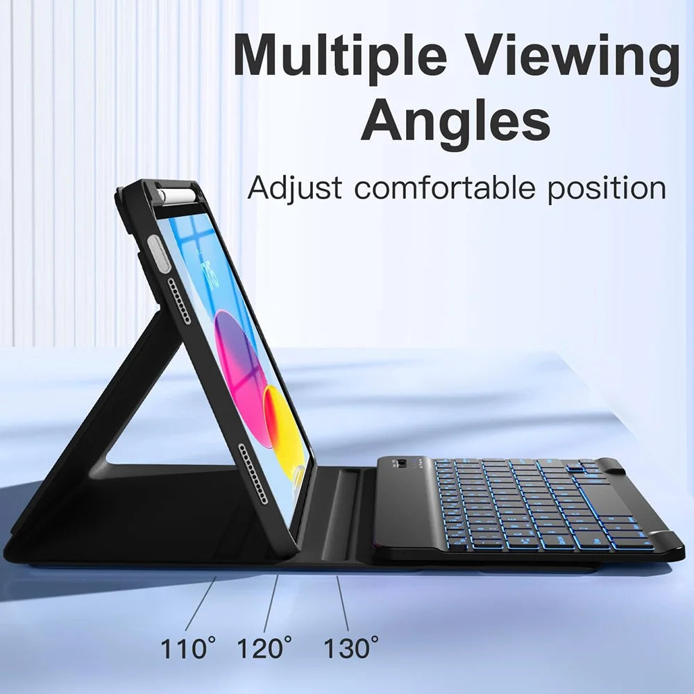 CS-1099 For iPad (2025) / 10.9 (2022) Colorful Backlit Bluetooth-Compatible Keyboard Protective Cover - Black - 4
