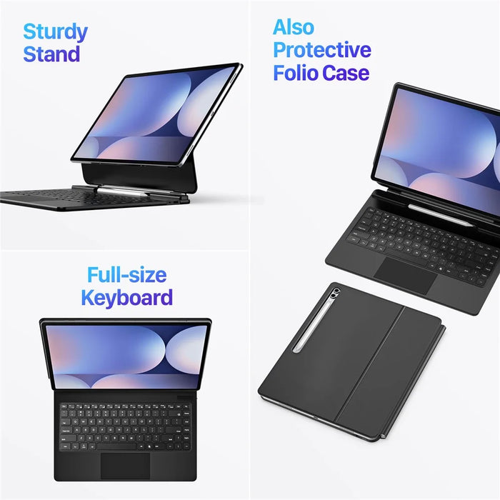 DUX DUCIS For Samsung Galaxy Tab S9 Ultra / Galaxy Tab S8 Ultra / Galaxy Tab S10 Ultra  Bluetooth-compatible Keyboard Leather Case with Magnetic Floating Stand - Black - 6