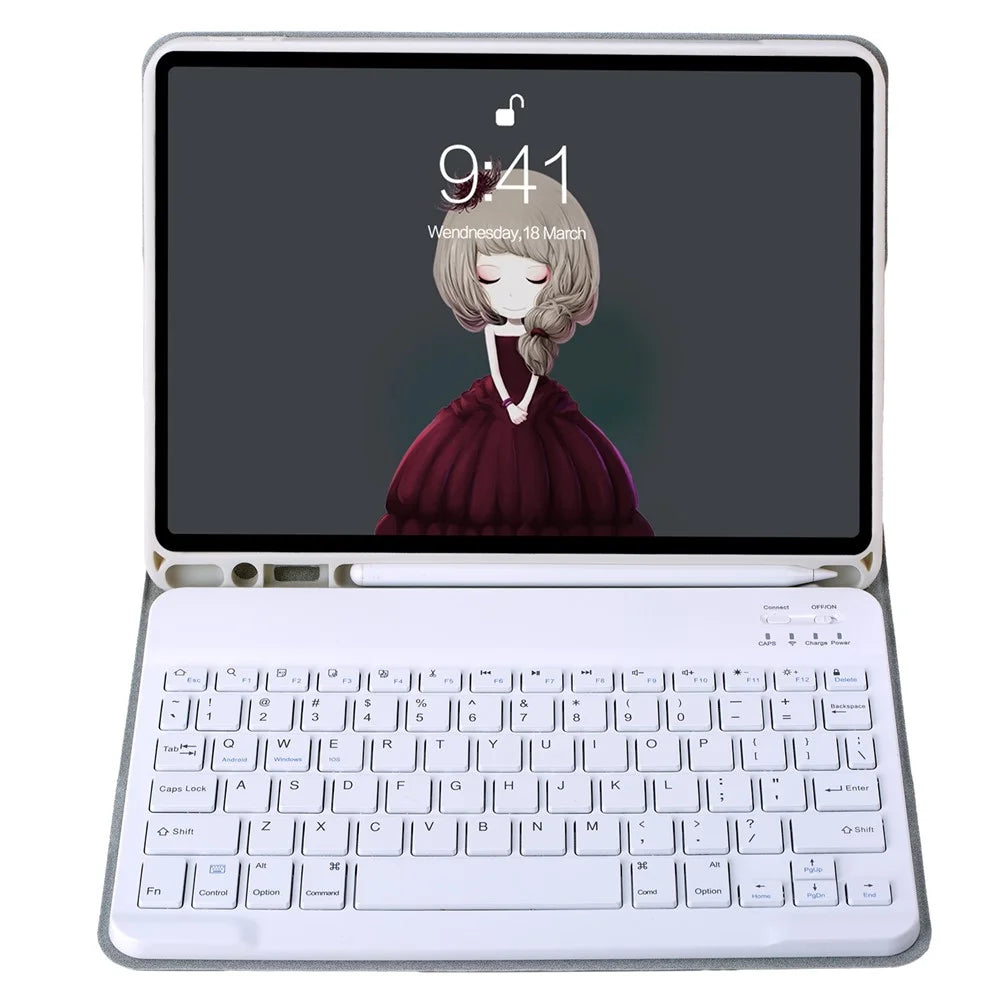 A07B Tablet Cover For iPad 9.7-inch (2018)/(2017)/Pro 9.7 inch (2016)/Air 2/Air (2013) Keyboard with Pen Slot - Grey - 2