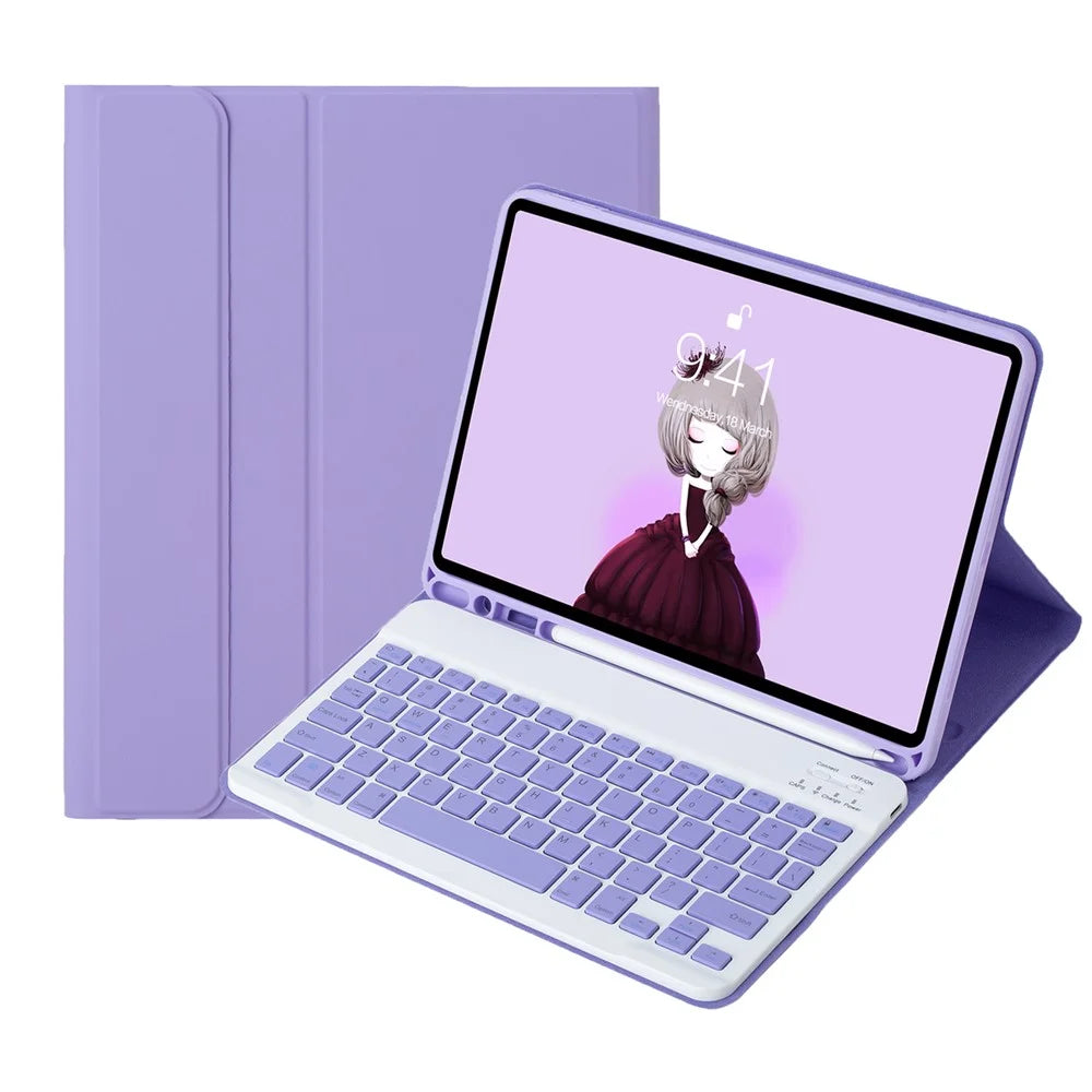 A10B For iPad (2025) / 10.9 (2022) Tablet Cover Leather + TPU Case Bluetooth-Compatible Keyboard with Pen Slot - Lilac Purple - 1