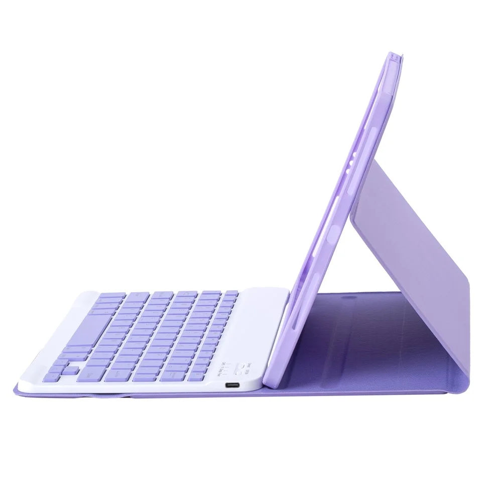 A10B For iPad (2025) / 10.9 (2022) Tablet Cover Leather + TPU Case Bluetooth-Compatible Keyboard with Pen Slot - Lilac Purple - 3
