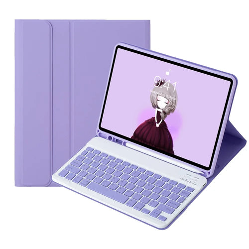 A11B Tablet Cover For iPad Pro 11 (2022) / (2021) / (2020) / (2018) / Air (2022) / (2020) Case Bluetooth-Compatible Keyboard with Pen Slot - Lilac Purple - 1