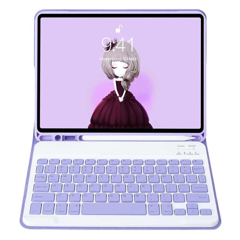 A11B Tablet Cover For iPad Pro 11 (2022) / (2021) / (2020) / (2018) / Air (2022) / (2020) Case Bluetooth-Compatible Keyboard with Pen Slot - Lilac Purple - 2