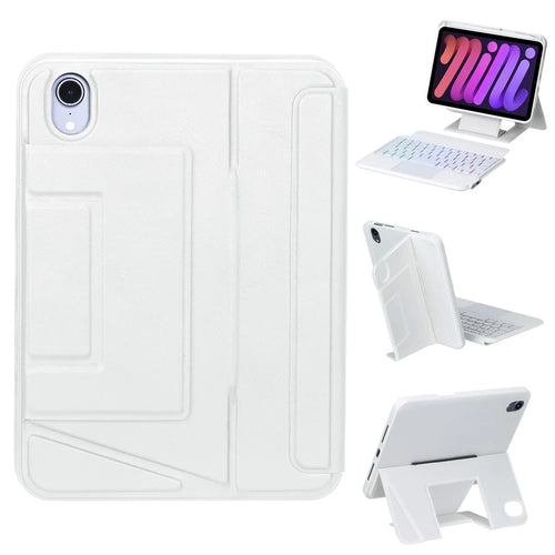 HY-06B For iPad mini (2024) / (2021) Leather Case Detachable Backlit Bluetooth-Compatible Keyboard with Floating Stand - White - 1