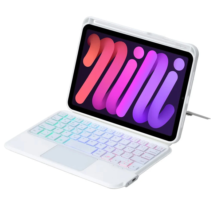 HY-06B For iPad mini (2024) / (2021) Leather Case Detachable Backlit Bluetooth-Compatible Keyboard with Floating Stand - White - 2