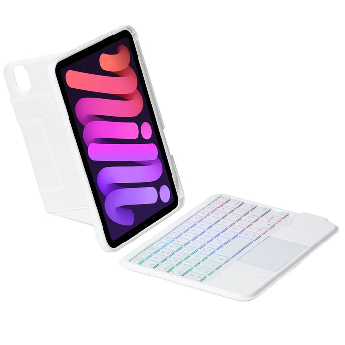 HY-06B For iPad mini (2024) / (2021) Leather Case Detachable Backlit Bluetooth-Compatible Keyboard with Floating Stand - White - 3
