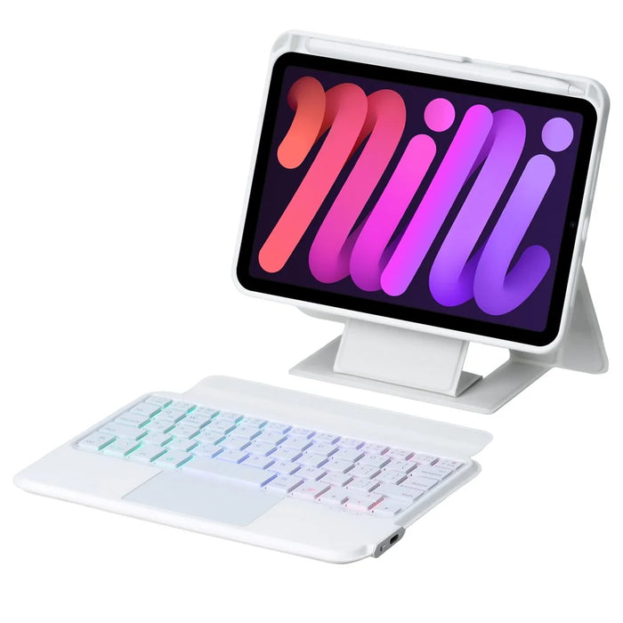 HY-06B For iPad mini (2024) / (2021) Leather Case Detachable Backlit Bluetooth-Compatible Keyboard with Floating Stand - White - 4