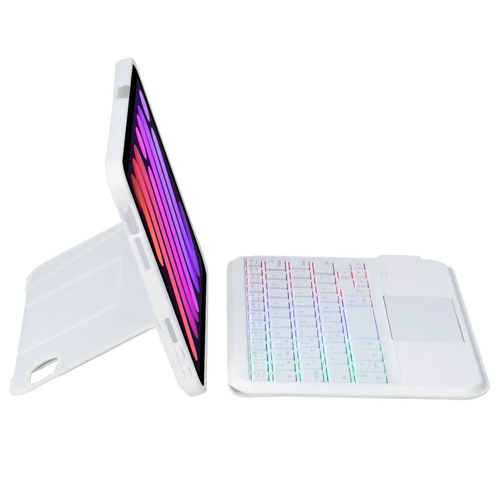 HY-06B For iPad mini (2024) / (2021) Leather Case Detachable Backlit Bluetooth-Compatible Keyboard with Floating Stand - White - 5