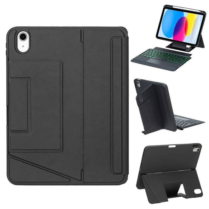 HY-10B For iPad (2025) / 10.9 (2022) Leather Case Detachable Backlit Bluetooth-Compatible Keyboard with Floating Stand - Black - 1