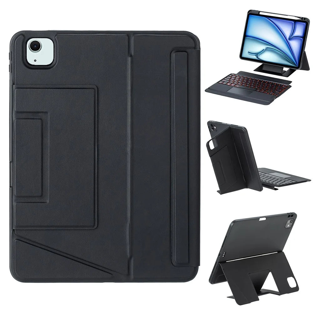 HY-11B Leather Case For iPad Air 11 (2026) / (2025) (2024) / Air (2022) / (2020) / Pro 11 (2022) / (2021) / (2020) / (2018) Keyboard with Floating Stand - Black - 1
