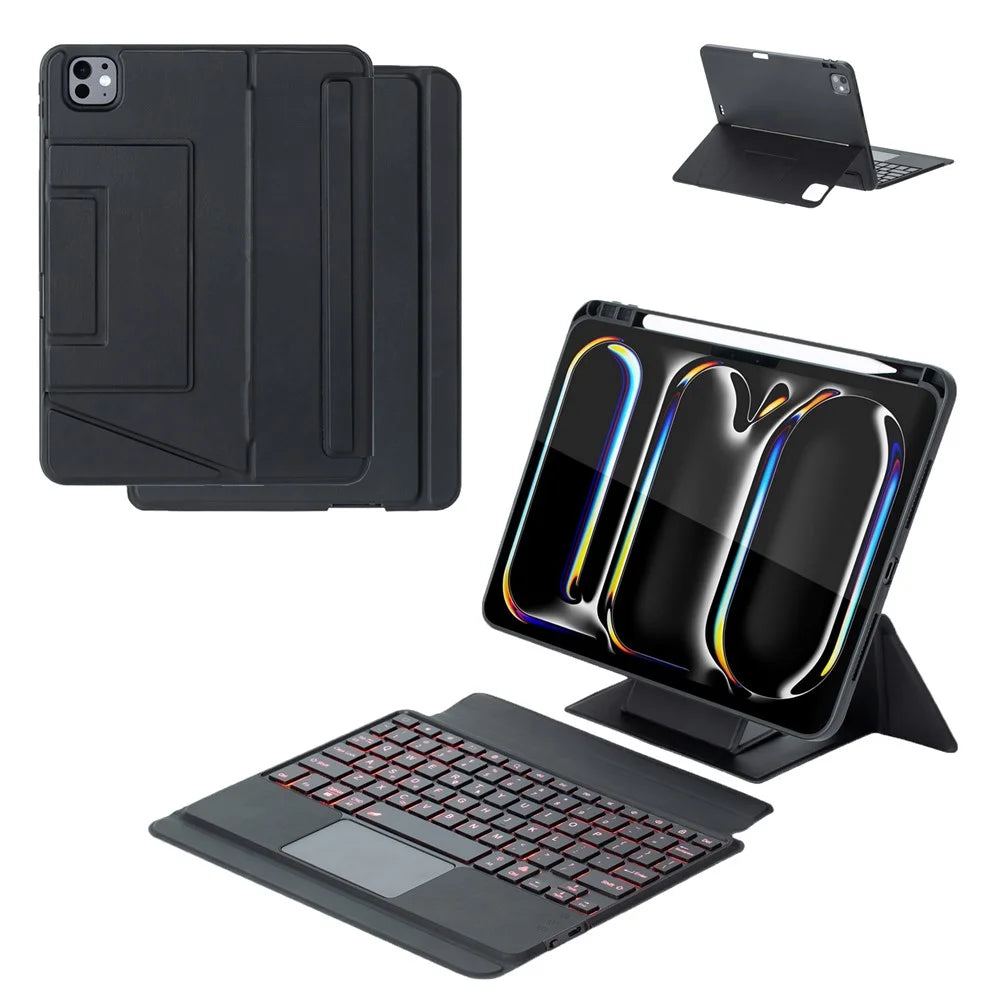 HY-13B For iPad Pro 11 (2024) Leather Case Detachable Backlit Bluetooth-Compatible Keyboard with Floating Stand - Black - 1