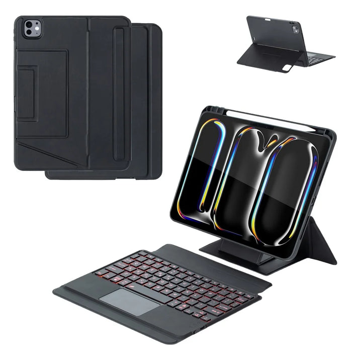 HY-13B For iPad Pro 11 (2024) Leather Case Detachable Backlit Bluetooth-Compatible Keyboard with Floating Stand - Black - 1