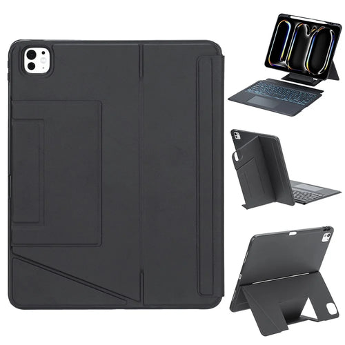 HY-14B For iPad Pro 13 (2025) / (2024) Leather Case Detachable Backlit Bluetooth-Compatible Keyboard with Floating Stand - Black - 1