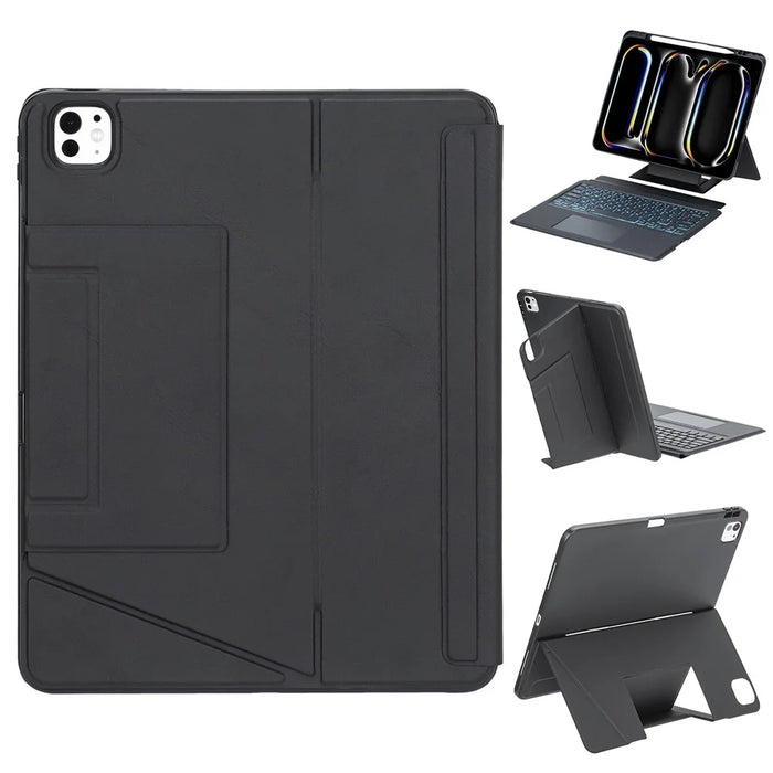 HY-14B For iPad Pro 13 (2025) / (2024) Leather Case Detachable Backlit Bluetooth-Compatible Keyboard with Floating Stand - Black - 1