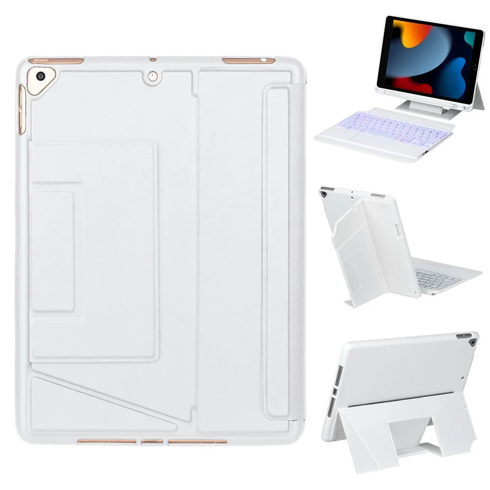 HY-102B Leather Case For iPad 10.2 (2021)/(2020)/(2019)/Air 10.5 inch (2019)/Pro 10.5-inch (2017) Keyboard with Floating Stand - White - 1