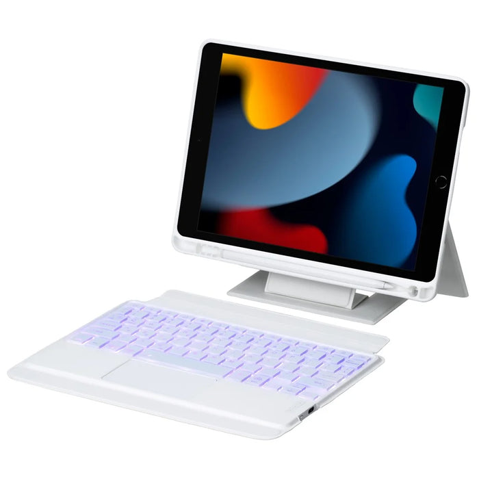 HY-102B Leather Case For iPad 10.2 (2021)/(2020)/(2019)/Air 10.5 inch (2019)/Pro 10.5-inch (2017) Keyboard with Floating Stand - White - 4