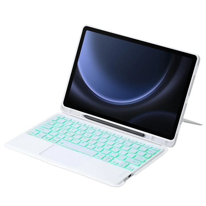 HY-710B For Samsung Galaxy Tab S10 Lite / S10 FE / S9 FE X510 X516 / S9 X710 X716B X718U Leather Case Detachable Bluetooth-Compatible Keyboard - White - 2