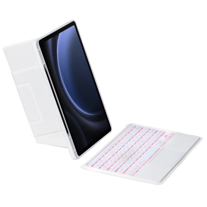 HY-710B For Samsung Galaxy Tab S10 Lite / S10 FE / S9 FE X510 X516 / S9 X710 X716B X718U Leather Case Detachable Bluetooth-Compatible Keyboard - White - 3