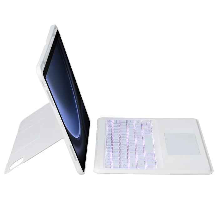 HY-710B For Samsung Galaxy Tab S10 Lite / S10 FE / S9 FE X510 X516 / S9 X710 X716B X718U Leather Case Detachable Bluetooth-Compatible Keyboard - White - 5
