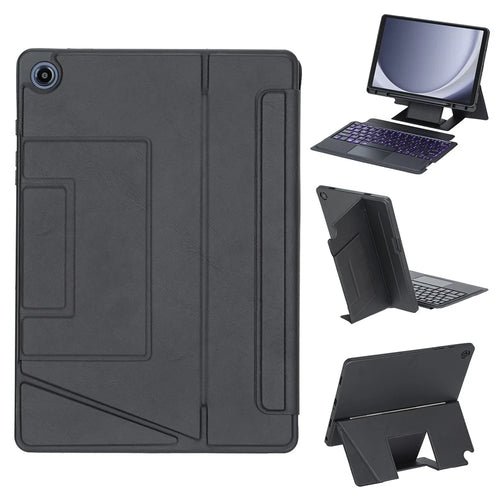 HY-A09B For Samsung Galaxy Tab A9+ X210 Leather Case Detachable Backlit Bluetooth-Compatible Keyboard with Floating Stand - Black - 1