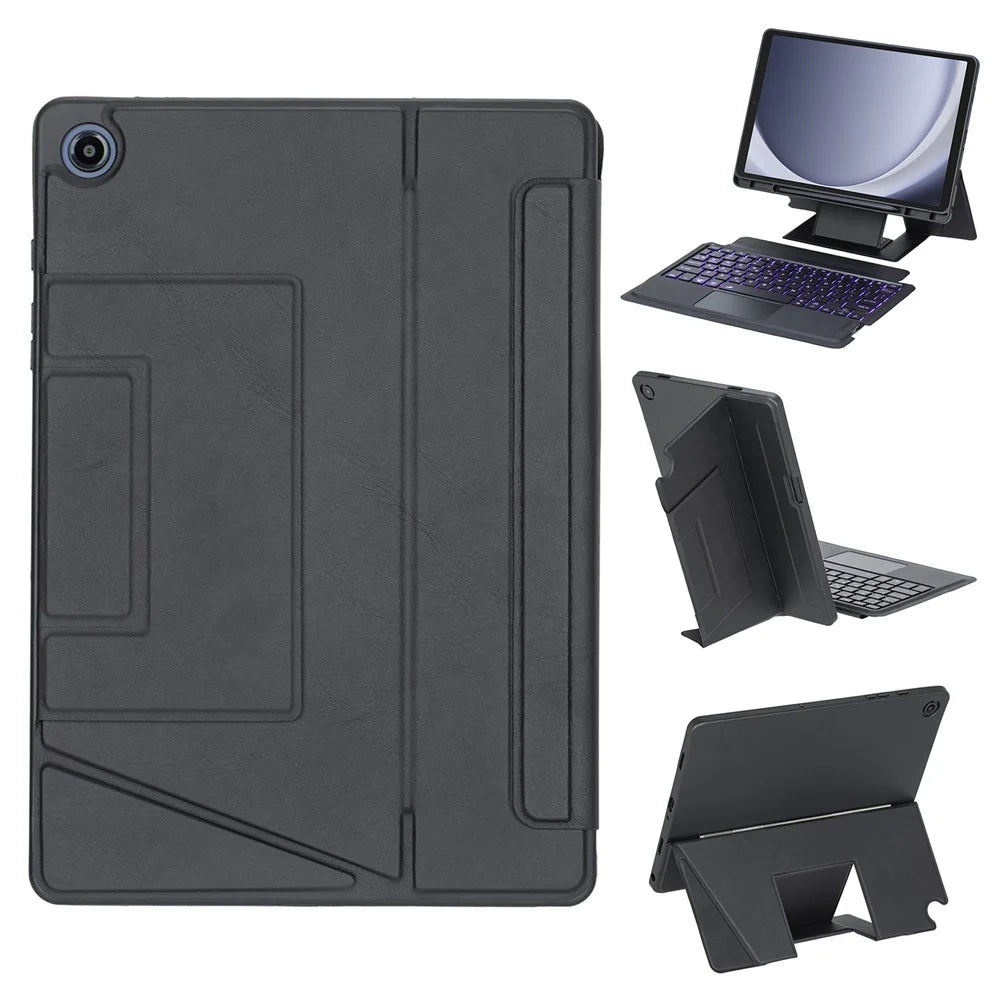 HY-A09B For Samsung Galaxy Tab A9+ X210 Leather Case Detachable Backlit Bluetooth-Compatible Keyboard with Floating Stand - Black - 1