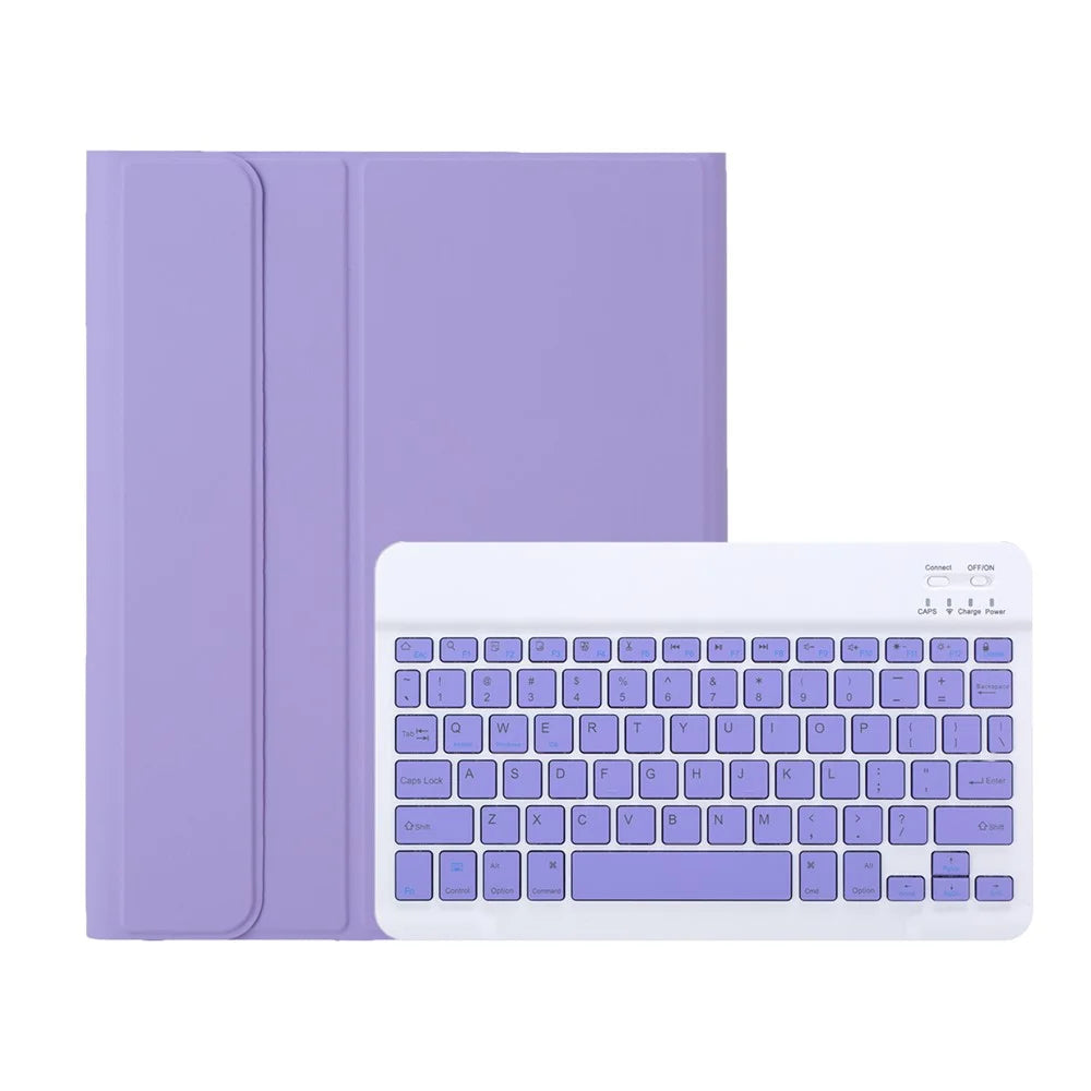 A13B For iPad Pro 11 (2024) Tablet Cover Leather + TPU Case Bluetooth-Compatible Keyboard with Pen Slot - Lilac Purple - 5