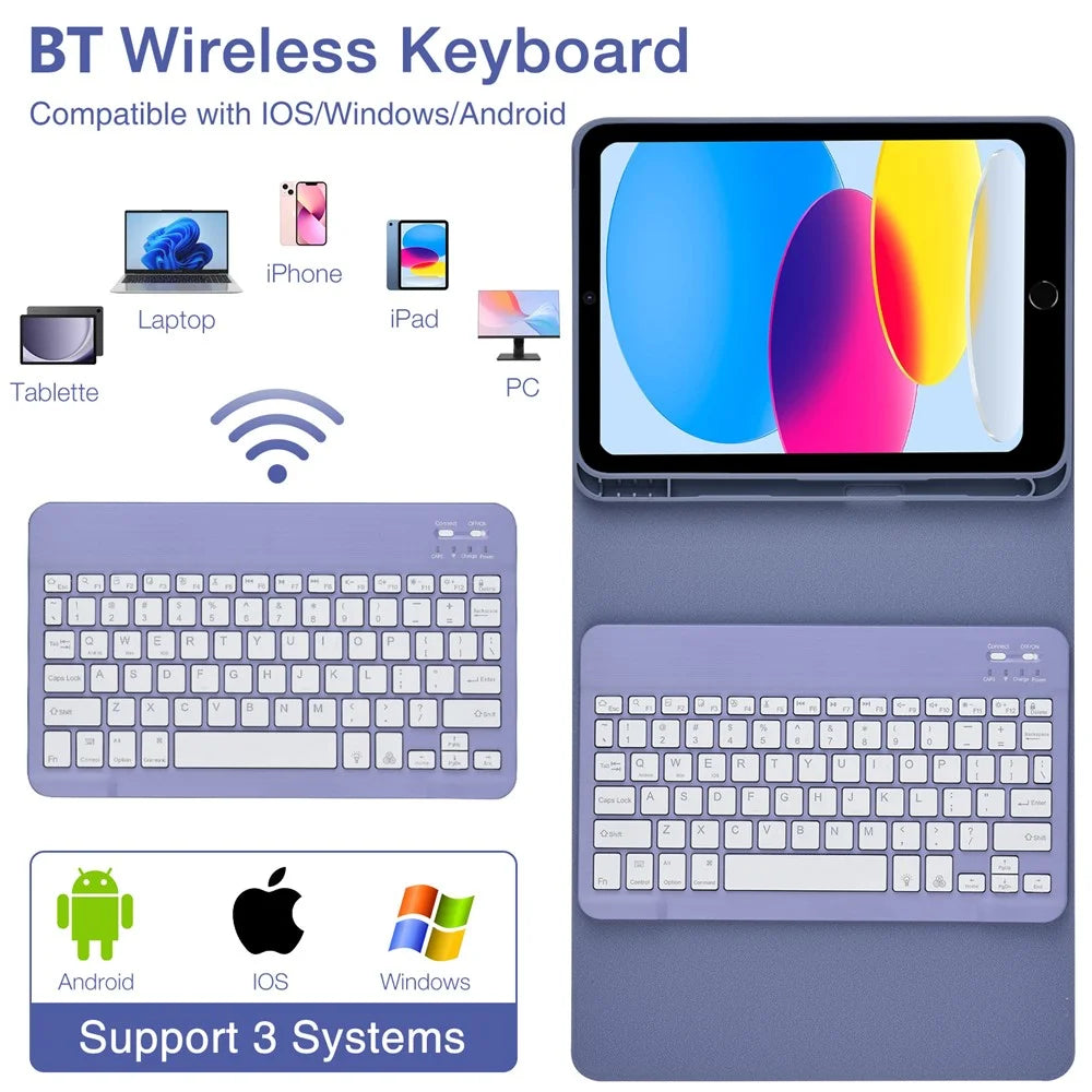 SK-1029D Leather Tablet Case with BT Keyboard For iPad 10.2 (2021)  /  (2020)  /  (2019)  /  Air 10.5 inch (2019)  /  Pro 10.5-inch (2017) - Grey Blue - 2