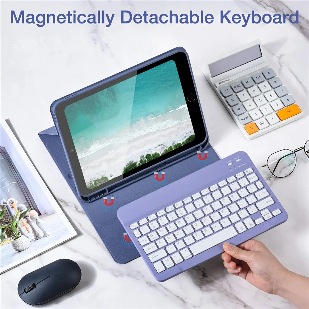SK-1029D Leather Tablet Case with BT Keyboard For iPad 10.2 (2021)  /  (2020)  /  (2019)  /  Air 10.5 inch (2019)  /  Pro 10.5-inch (2017) - Grey Blue - 3