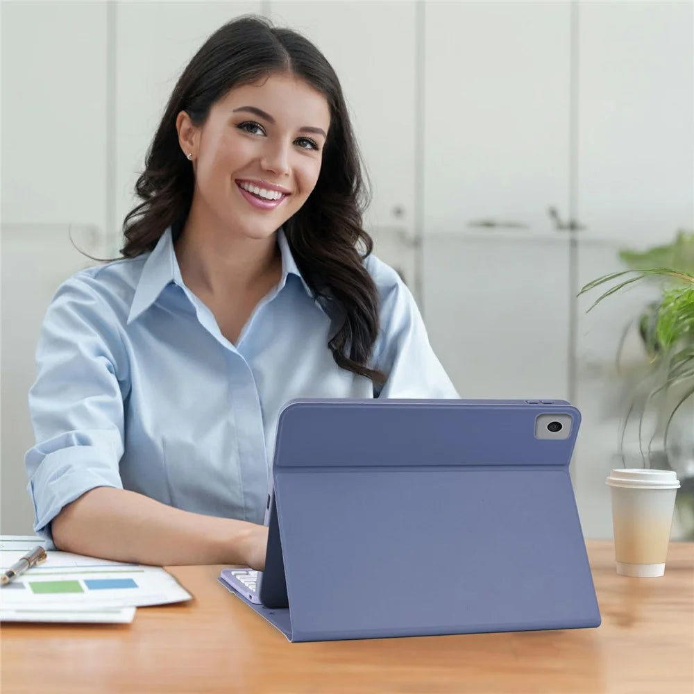 SK-1029D Leather Tablet Case with BT Keyboard For iPad 10.2 (2021)  /  (2020)  /  (2019)  /  Air 10.5 inch (2019)  /  Pro 10.5-inch (2017) - Grey Blue - 4