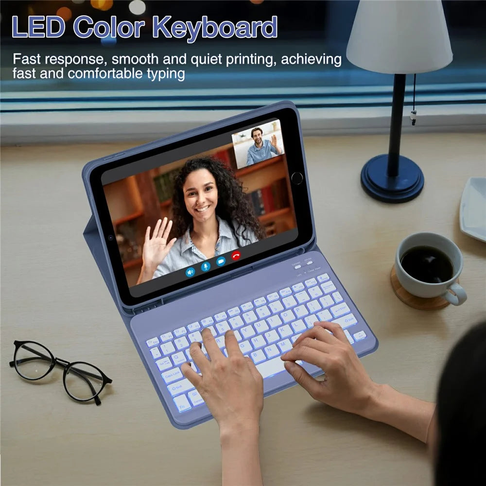 SK-1029D Leather Tablet Case with BT Keyboard For iPad 10.2 (2021)  /  (2020)  /  (2019)  /  Air 10.5 inch (2019)  /  Pro 10.5-inch (2017) - Grey Blue - 5
