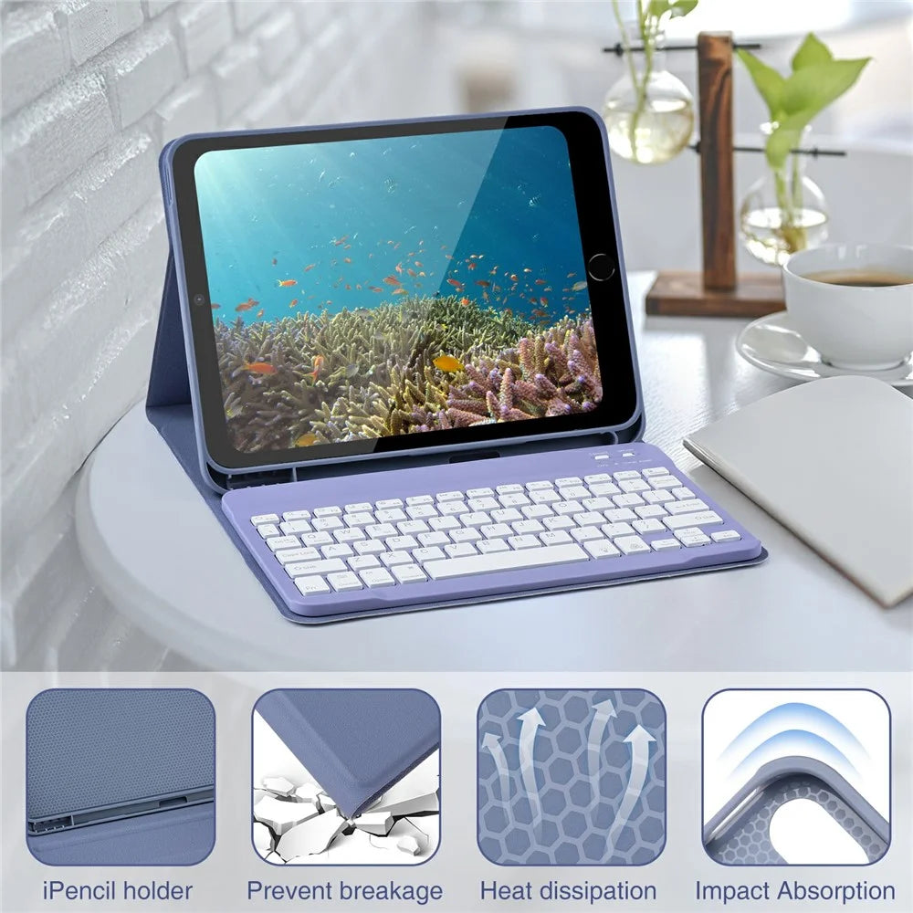 SK-1029D Leather Tablet Case with BT Keyboard For iPad 10.2 (2021)  /  (2020)  /  (2019)  /  Air 10.5 inch (2019)  /  Pro 10.5-inch (2017) - Grey Blue - 6