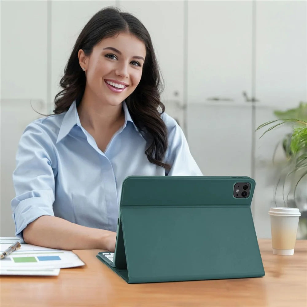 SK-1109D Leather Tablet Case with BT Keyboard For iPad Air 11 (2026) / (2025) / (2024) / Pro 11 (2022) / (2020) / Air (2022) / (2020) / (2018) - Midnight Green - 4