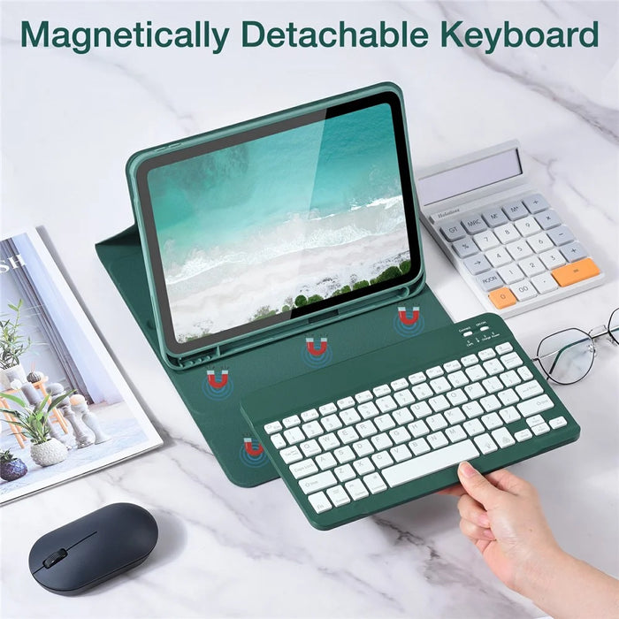 SK-1099D For iPad (2025)  /  10.9 (2022) Tablet Case Leather Cover with BT Keyboard - Midnight Green - 3