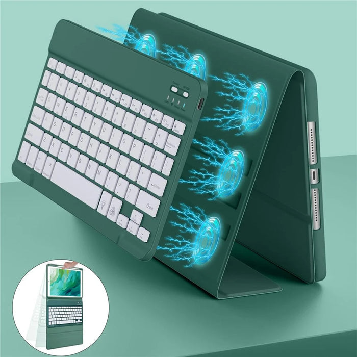 SK-1099D For iPad (2025)  /  10.9 (2022) Tablet Case Leather Cover with BT Keyboard - Midnight Green - 7